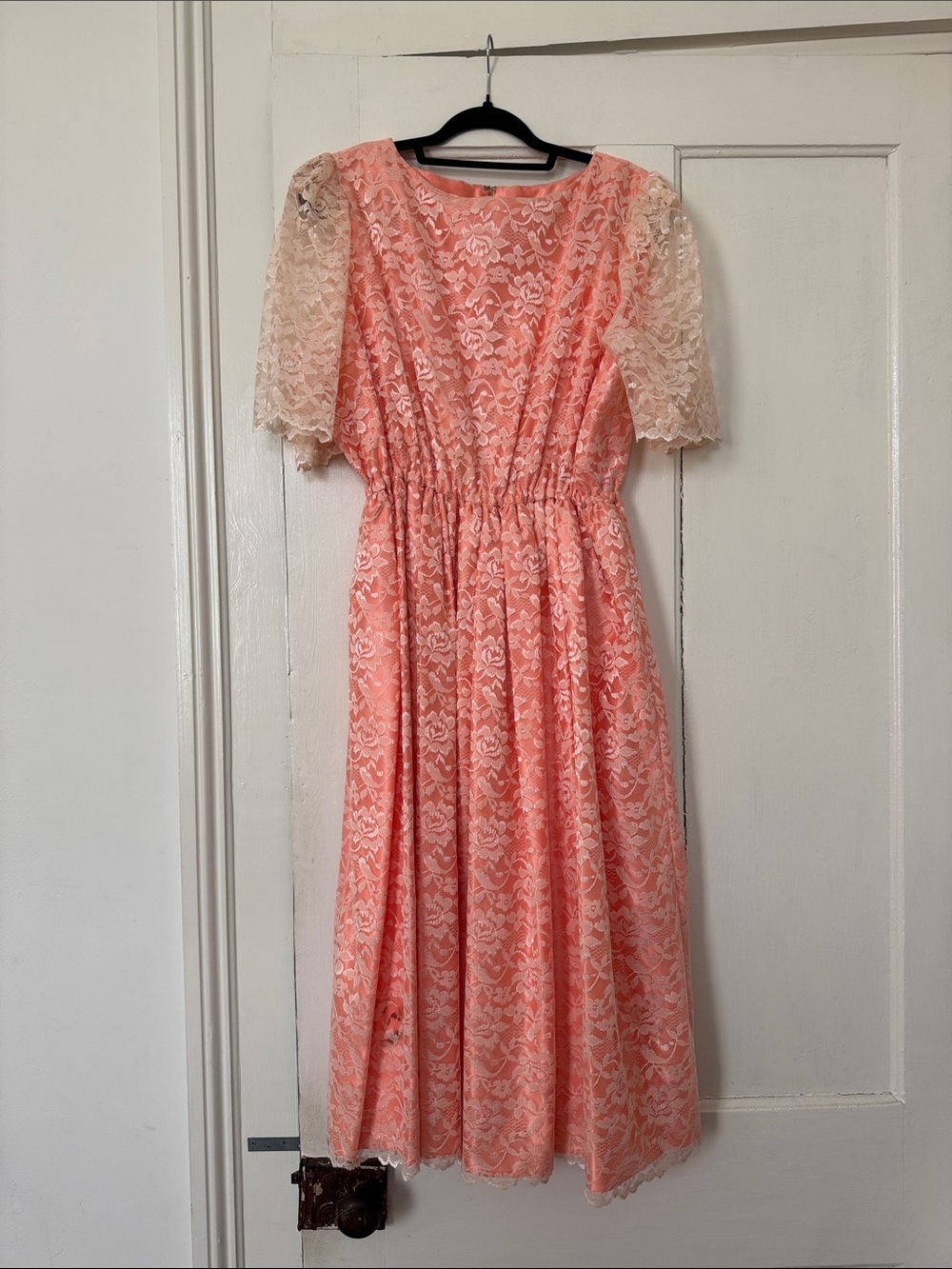 Vintage Handmade Peach Lace Gown